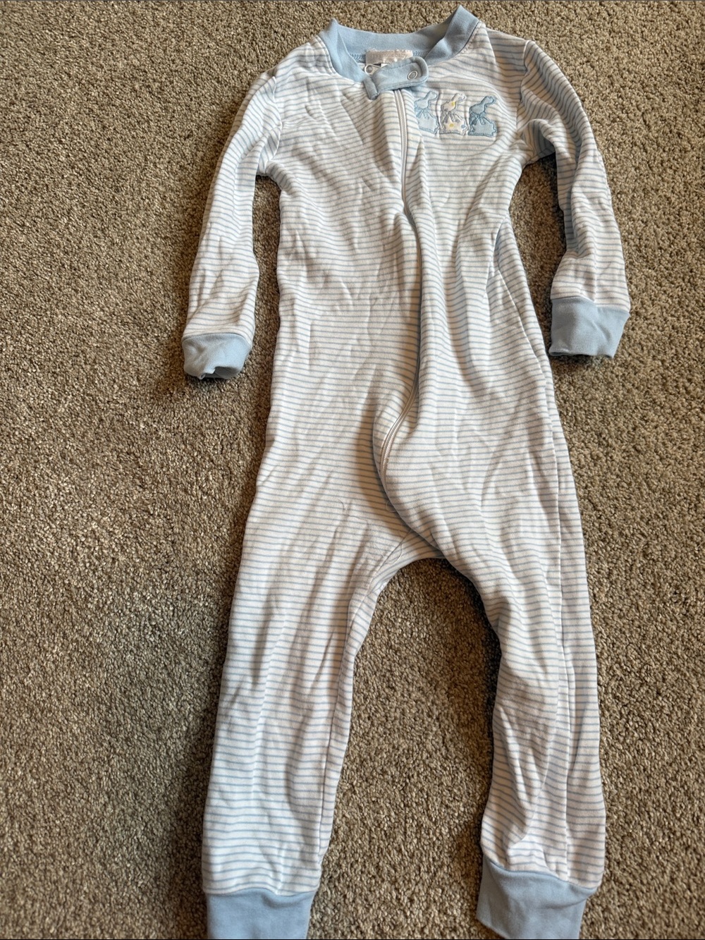 Light Blue Striped Baby One-Piece Bodysuit with Zip